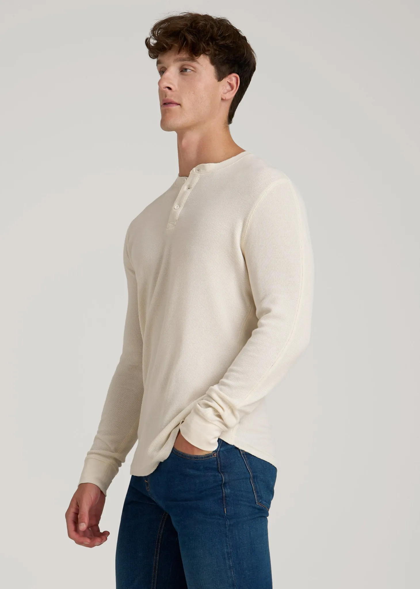 Double Honeycomb Thermal Long-Sleeve Henley Shirt for Tall Men