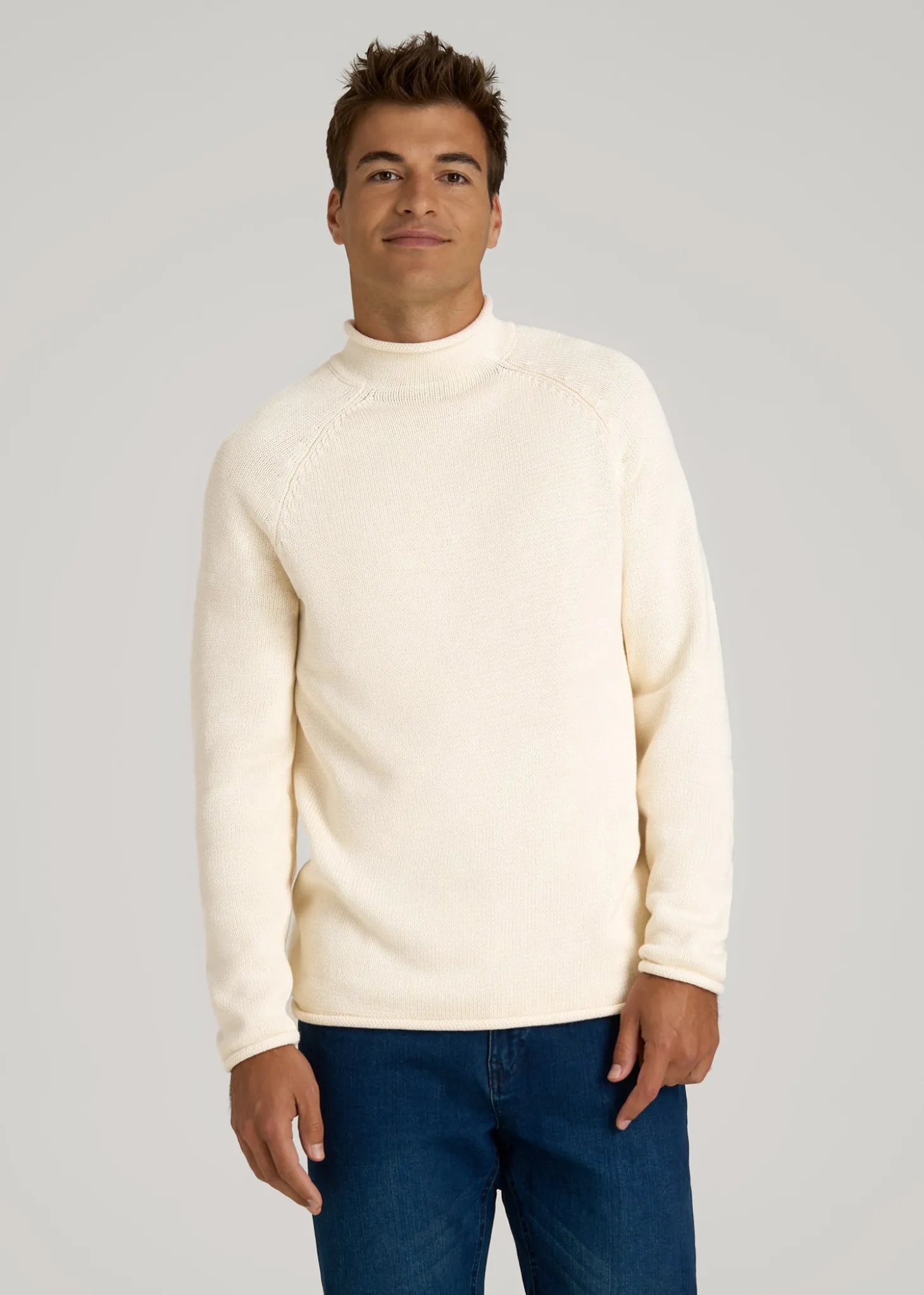 Fisherman Knit Rolled Mock Neck Sweater for Tall Men