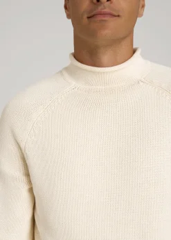 Fisherman Knit Rolled Mock Neck Sweater for Tall Men