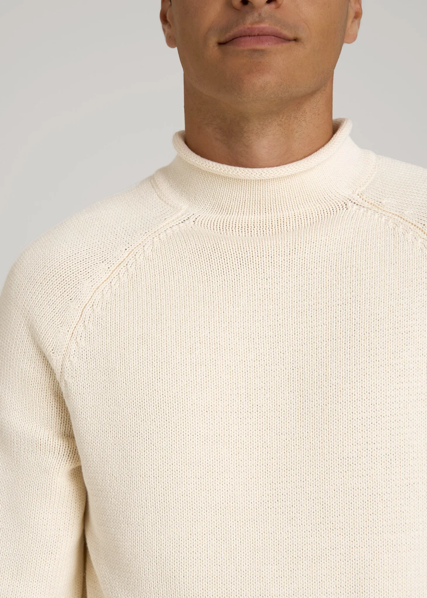 Fisherman Knit Rolled Mock Neck Sweater for Tall Men