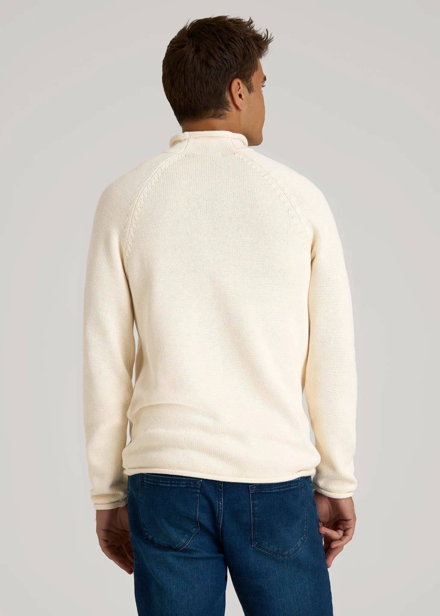 Fisherman Knit Rolled Mock Neck Sweater for Tall Men