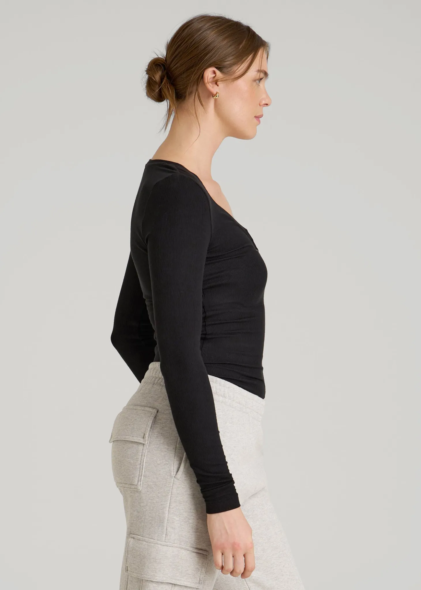 Fitted Ribbed Long Sleeve Henley for Tall Women