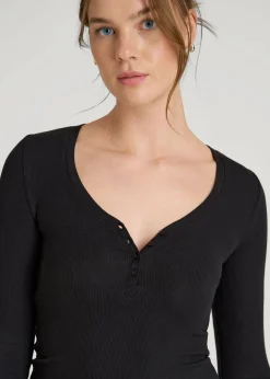 Fitted Ribbed Long Sleeve Henley for Tall Women