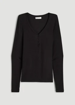 Fitted Ribbed Long Sleeve Henley for Tall Women