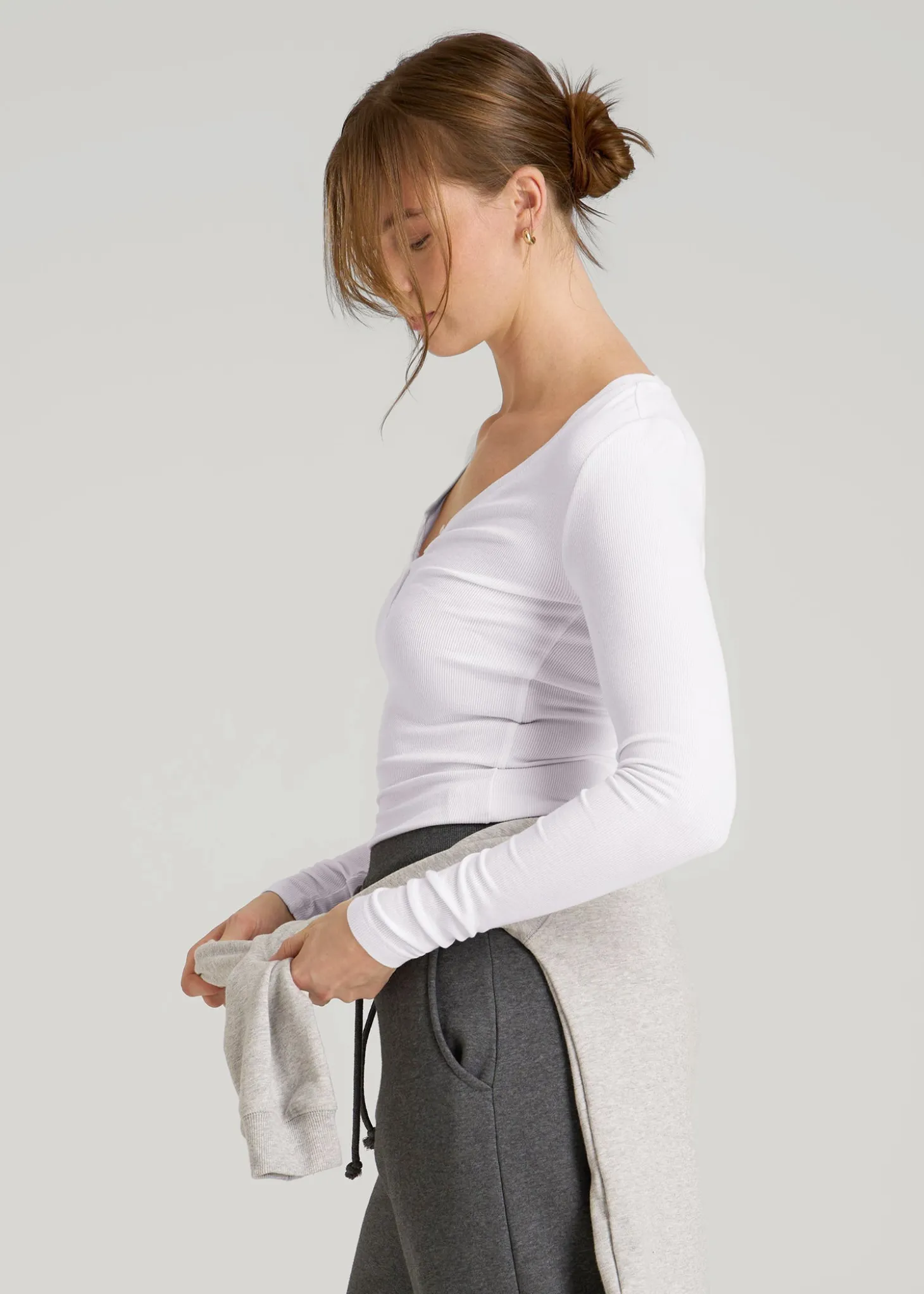 Fitted Ribbed Long Sleeve Henley for Tall Women
