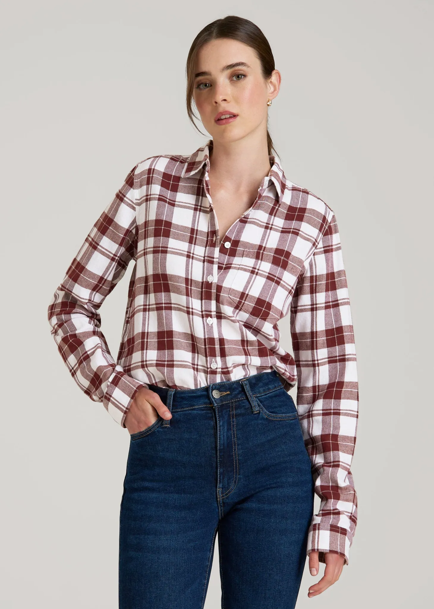 Flannel Button-Up Shirt for Tall Women