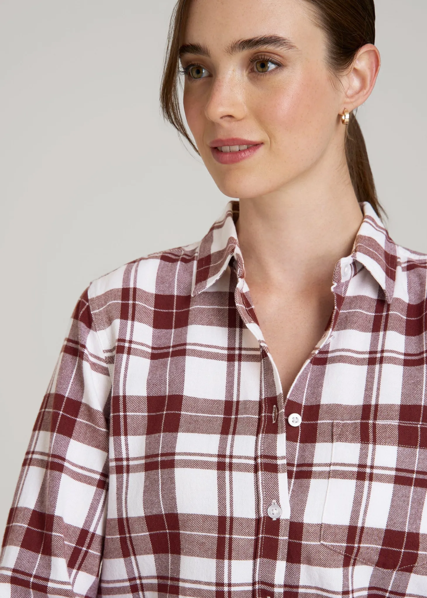 Flannel Button-Up Shirt for Tall Women
