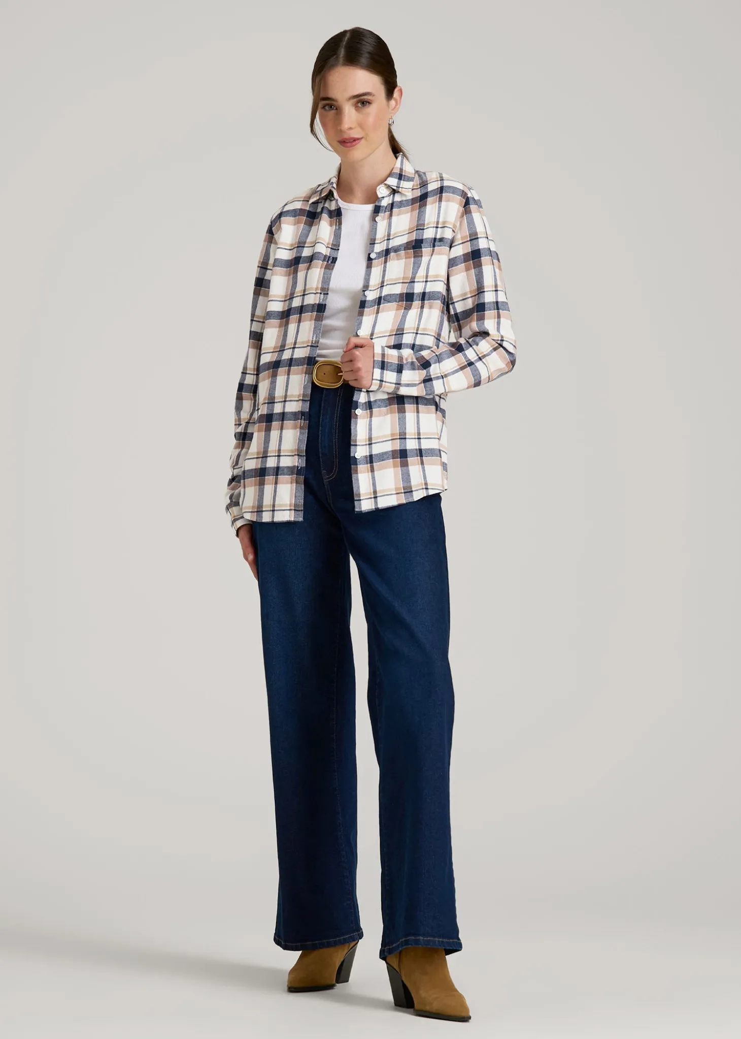 Flannel Button-Up Shirt for Tall Women