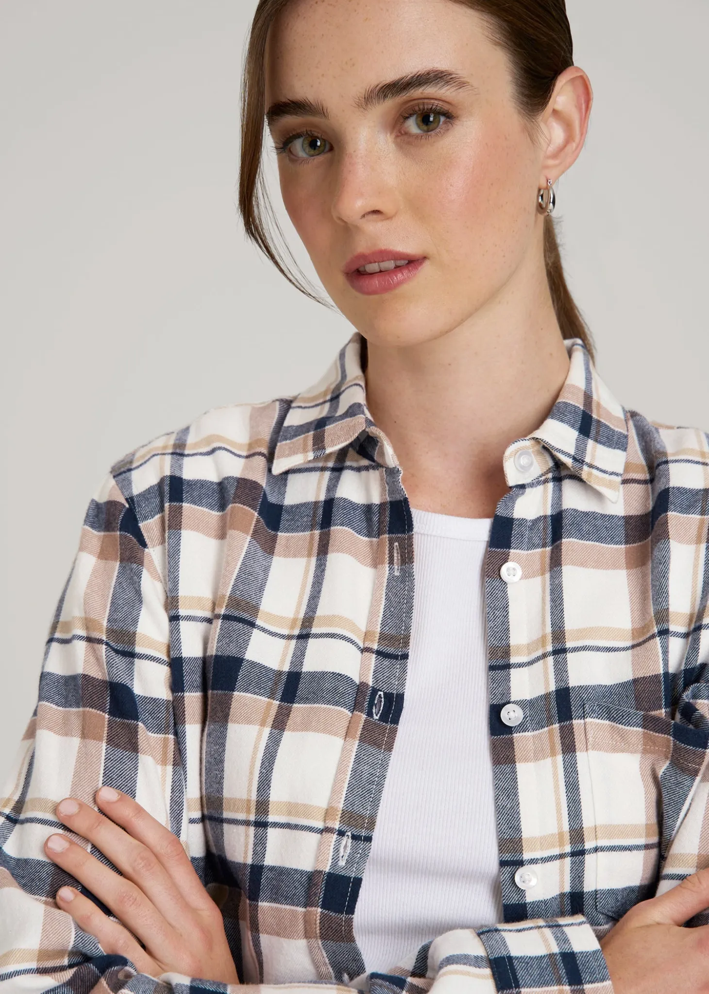 Flannel Button-Up Shirt for Tall Women