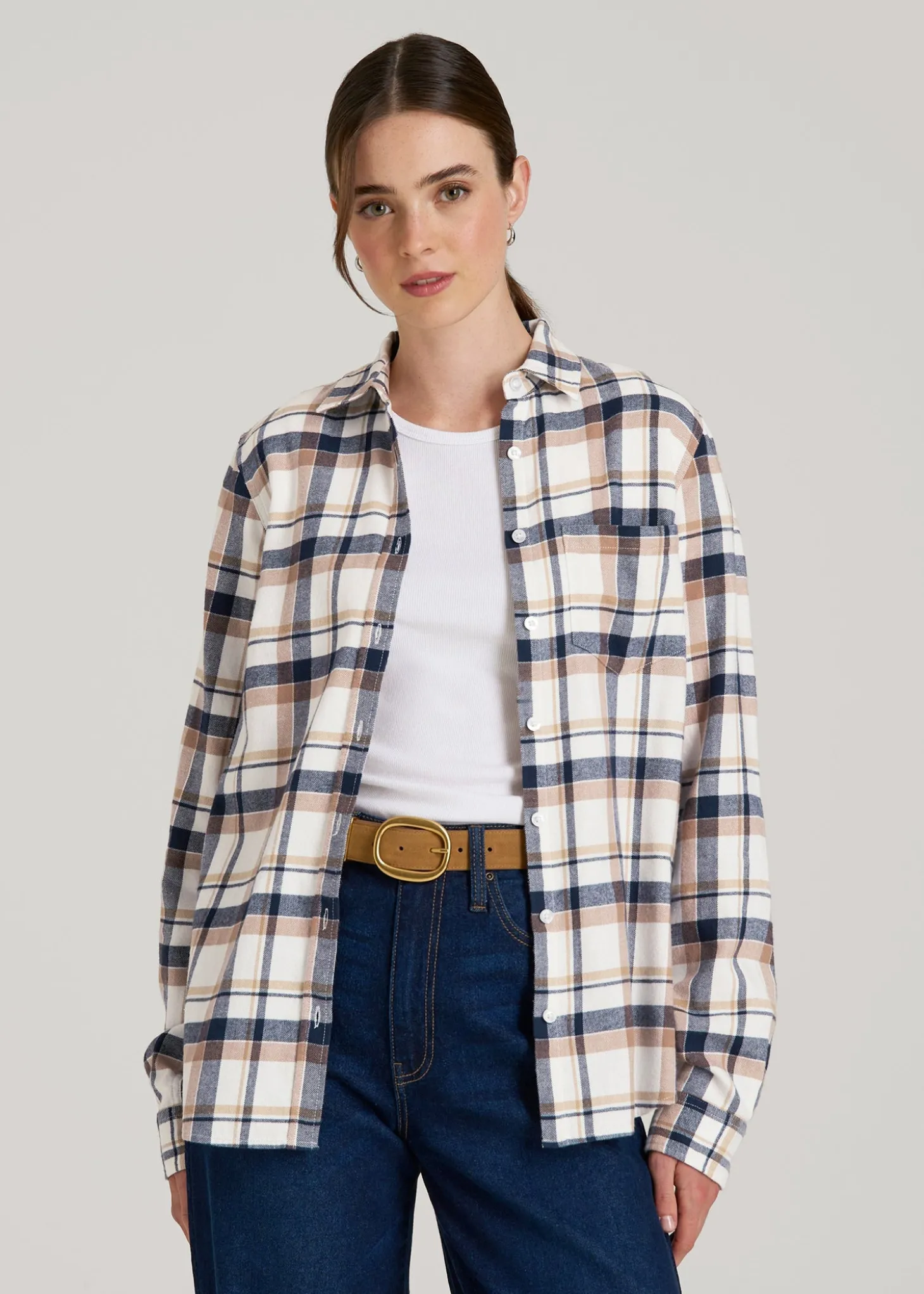 Flannel Button-Up Shirt for Tall Women