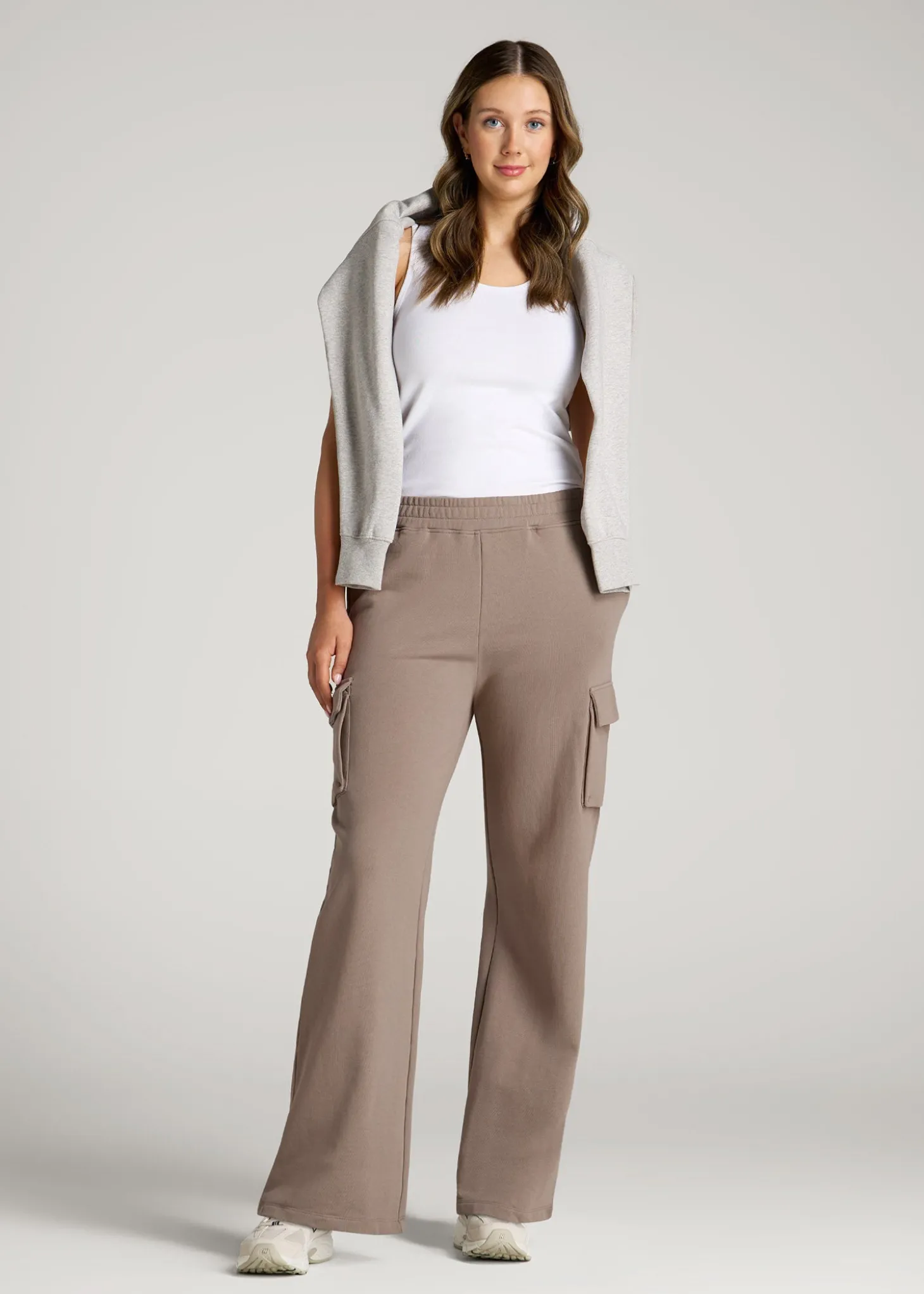 French Terry Wide Leg Cargo Sweatpants for Tall Women