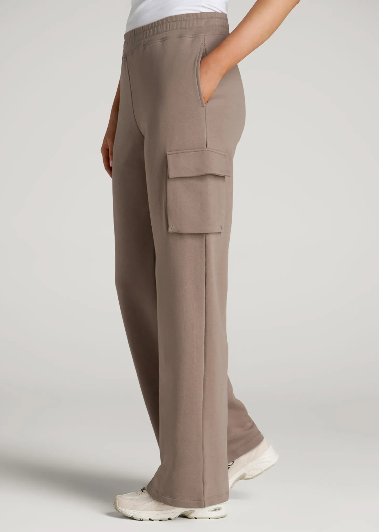 French Terry Wide Leg Cargo Sweatpants for Tall Women