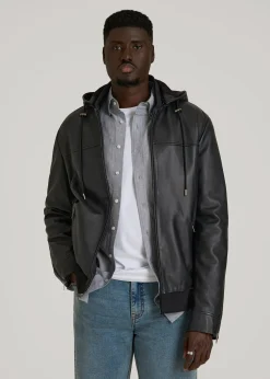 Genuine Leather Hooded Bomber for Tall Men
