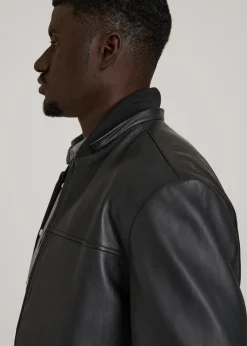 Genuine Leather Hooded Bomber for Tall Men