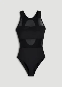 High Neck Mesh One Piece Swimsuit for Tall Women