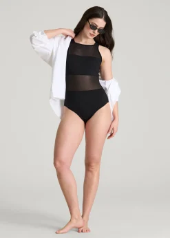 High Neck Mesh One Piece Swimsuit for Tall Women