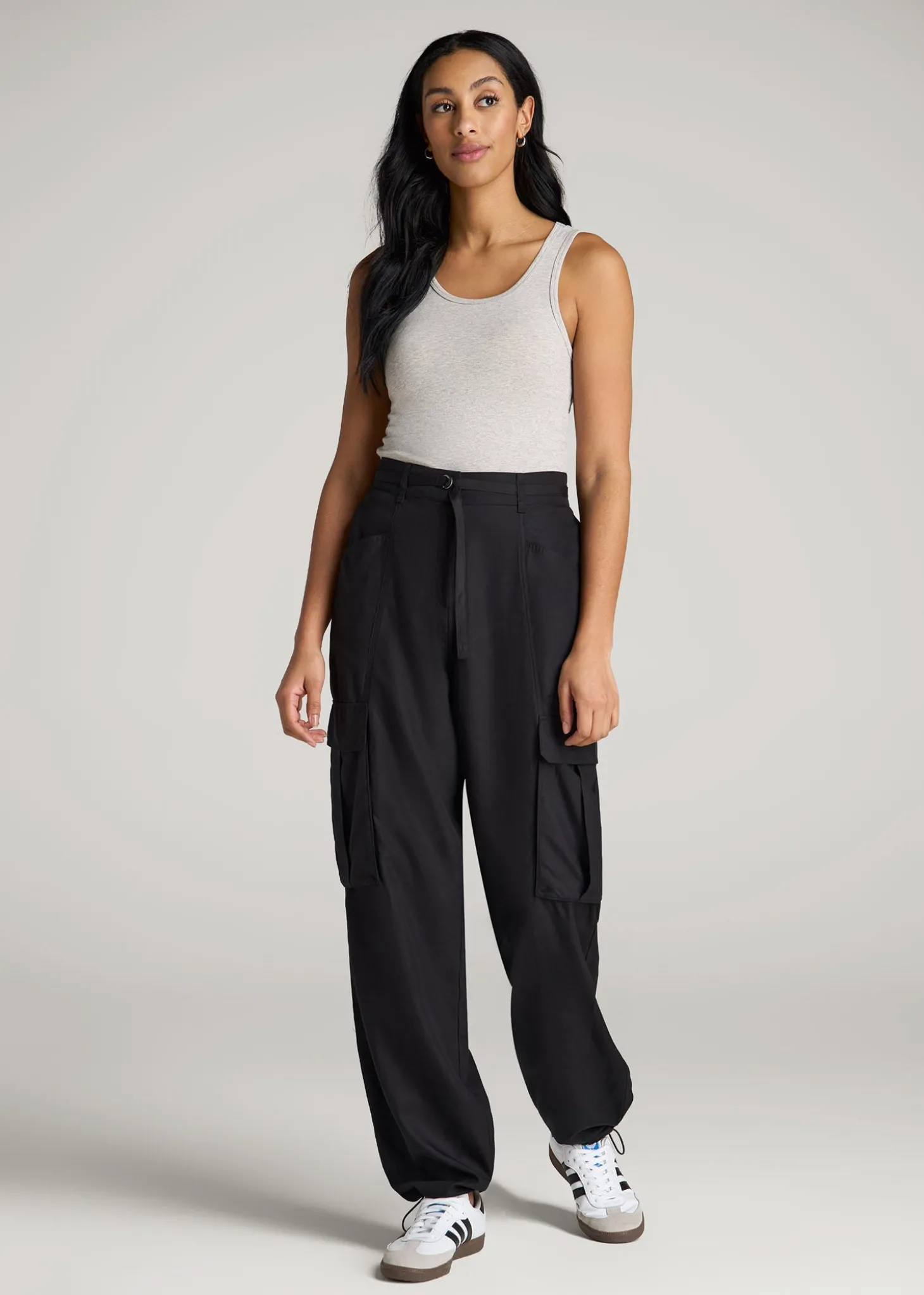 High Rise Cargo Parachute Pants for Tall Women