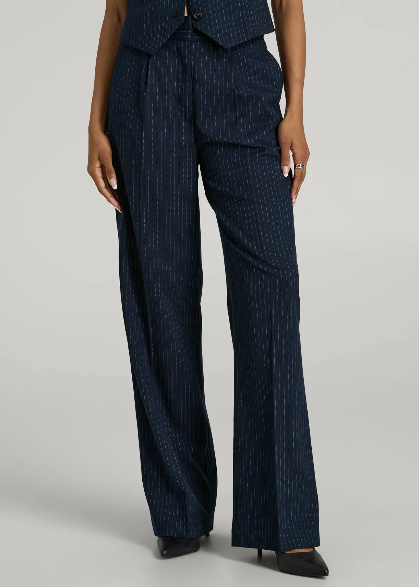 High-Rise Wide-Leg Pleated Dress Pants for Tall Women