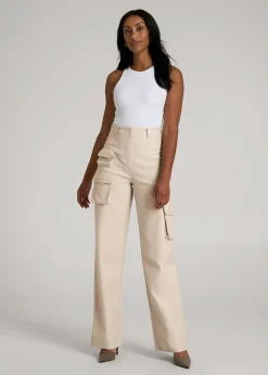 High-Waist Flat Front Cargo Pants for Tall Women