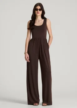 Jersey Tank Wide-Leg Jumpsuit with Pockets for Tall Women
