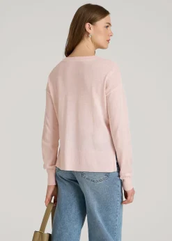 Linen Blend Split Hem V-Neck Sweater for Tall Women