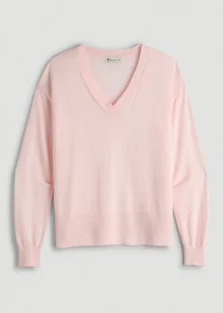 Linen Blend Split Hem V-Neck Sweater for Tall Women