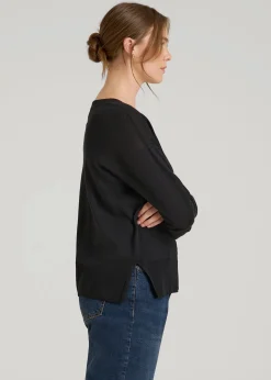 Linen Blend Split Hem V-Neck Sweater for Tall Women