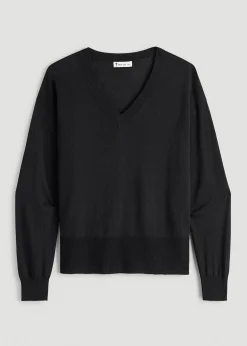 Linen Blend Split Hem V-Neck Sweater for Tall Women