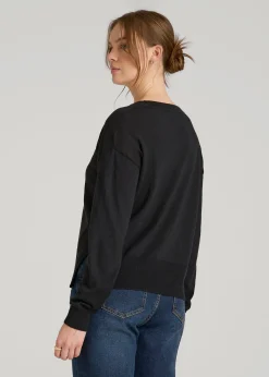Linen Blend Split Hem V-Neck Sweater for Tall Women