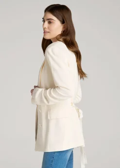 Linen Blend Tie Back Blazer For Tall Women