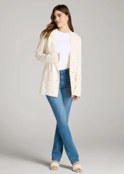 Linen Blend Tie Back Blazer For Tall Women