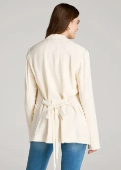 Linen Blend Tie Back Blazer For Tall Women