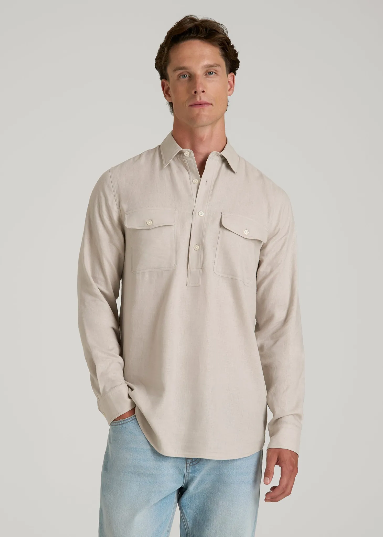 Linen Popover Shirt for Tall Men