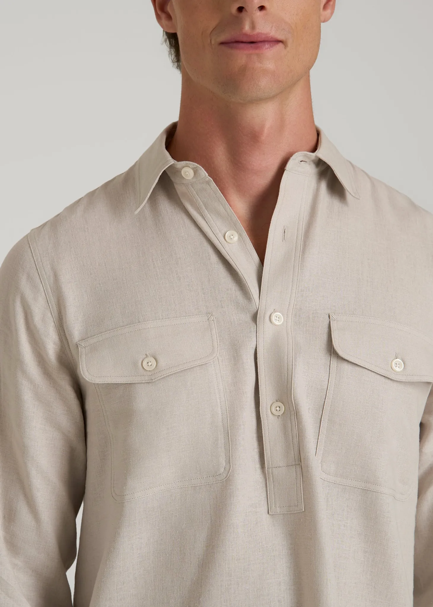 Linen Popover Shirt for Tall Men