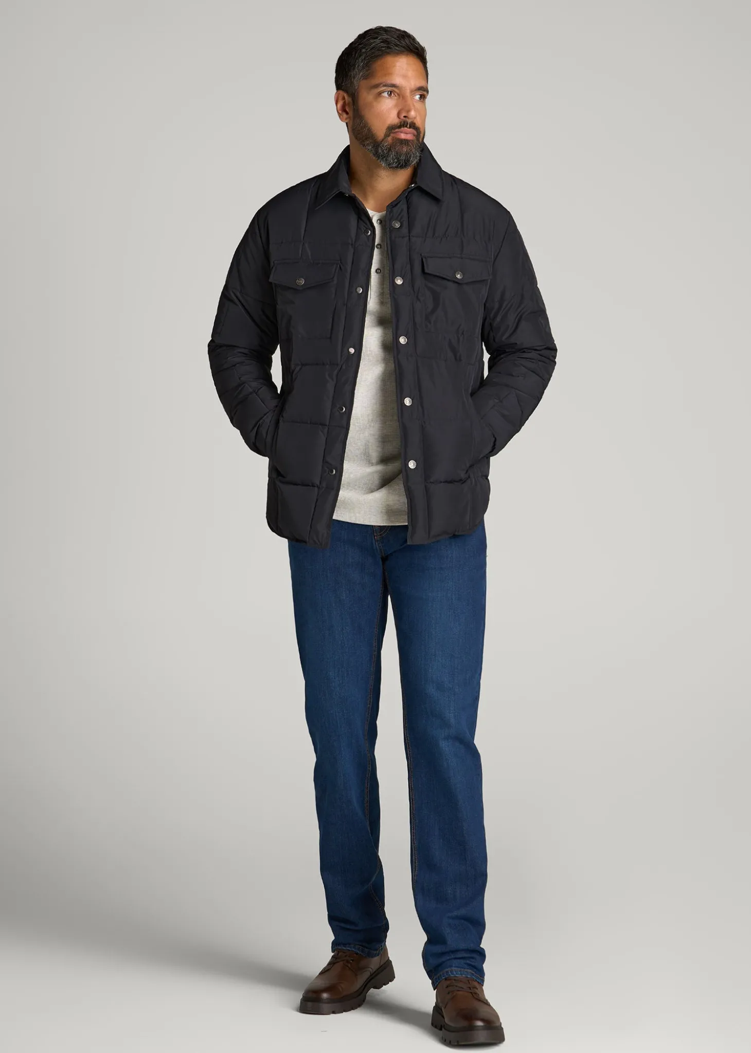 LJ&S Puffer Shirt Jacket for Tall Men