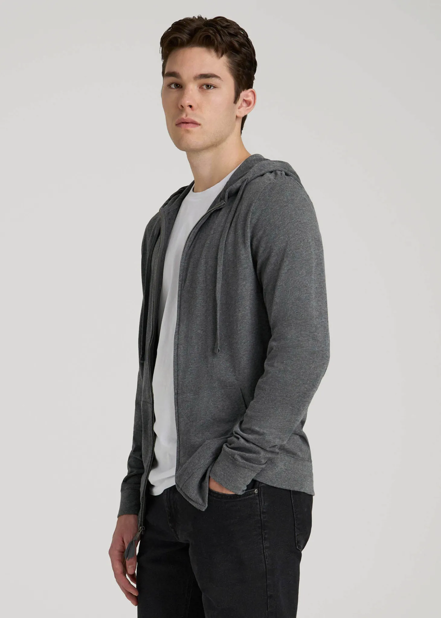 Long Sleeve Full Zip Jersey Hoodie for Tall Men