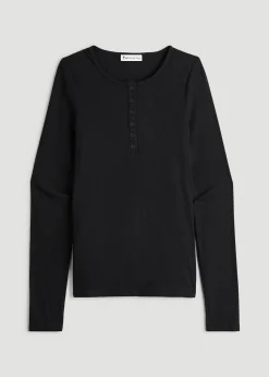 Long Sleeve Ribbed Crewneck Henley Shirt for Tall Women