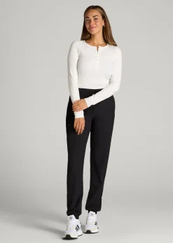 Long Sleeve Ribbed Crewneck Henley Shirt for Tall Women