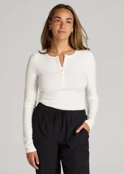 Long Sleeve Ribbed Crewneck Henley Shirt for Tall Women