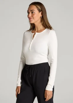 Long Sleeve Ribbed Crewneck Henley Shirt for Tall Women
