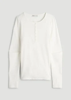 Long Sleeve Ribbed Crewneck Henley Shirt for Tall Women
