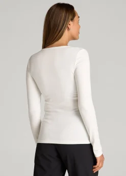 Long Sleeve Ribbed Crewneck Henley Shirt for Tall Women