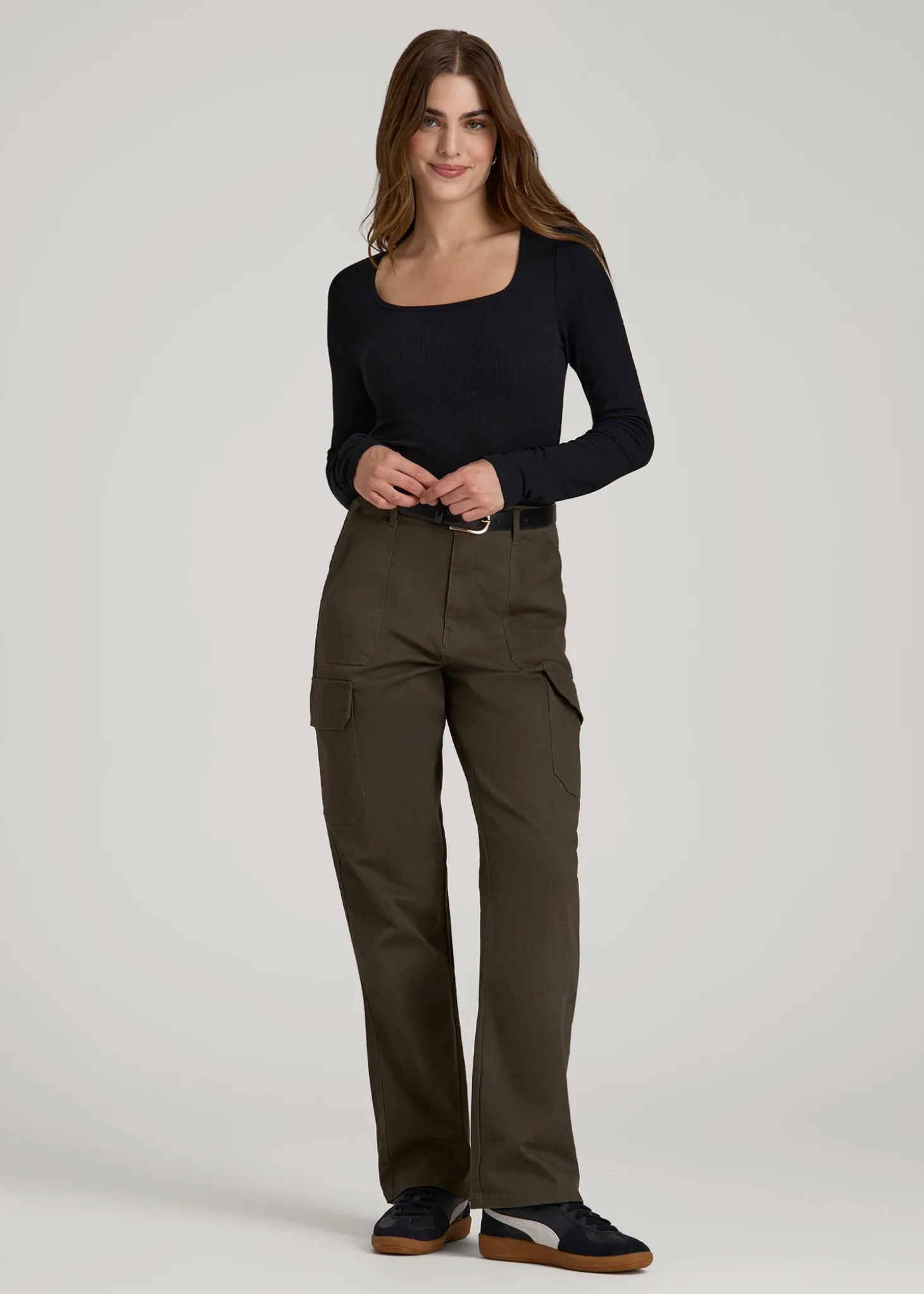 Long Sleeve Ribbed Square Neck Top for Tall Women