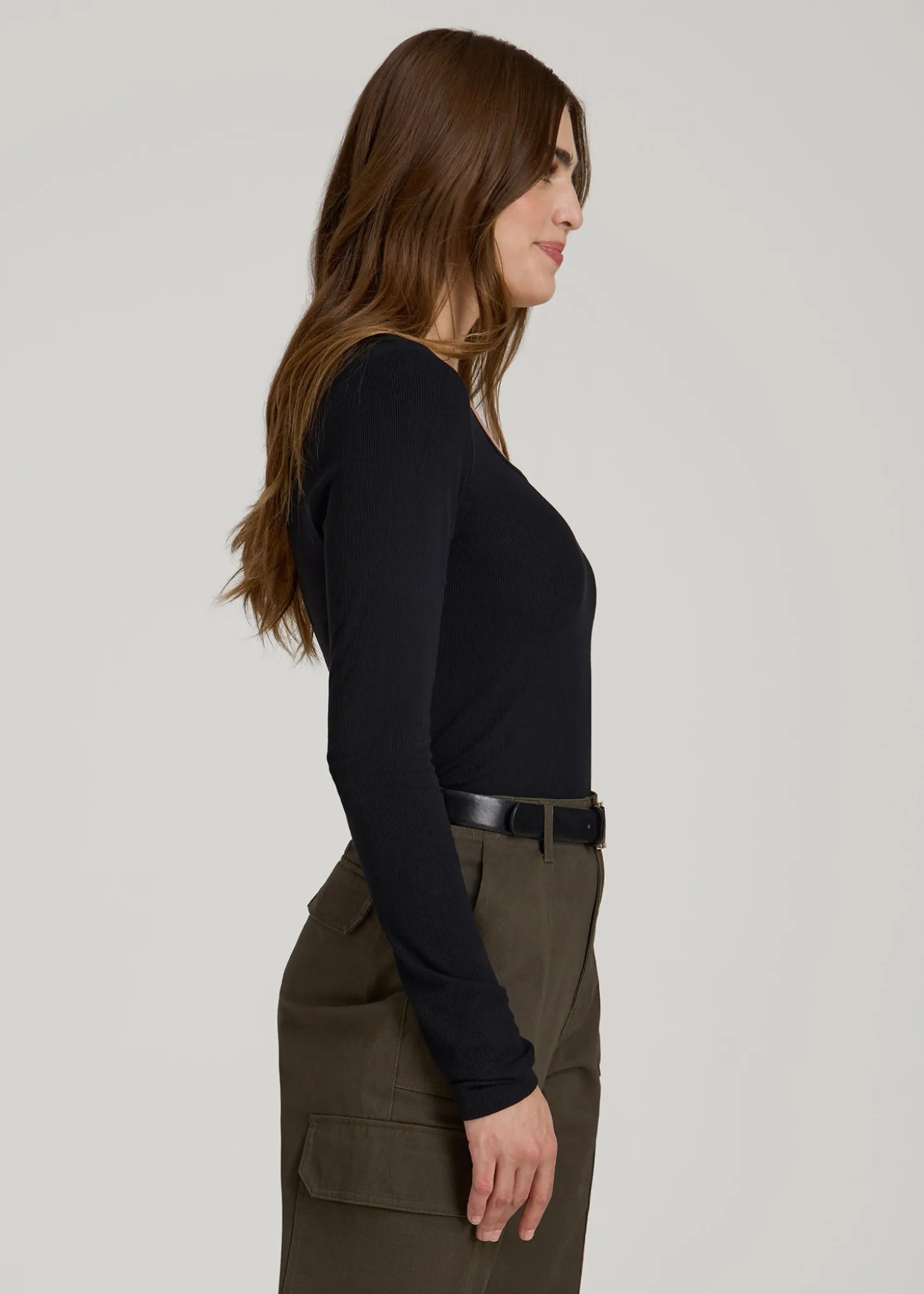 Long Sleeve Ribbed Square Neck Top for Tall Women