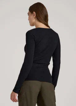 Long Sleeve Ribbed Square Neck Top for Tall Women
