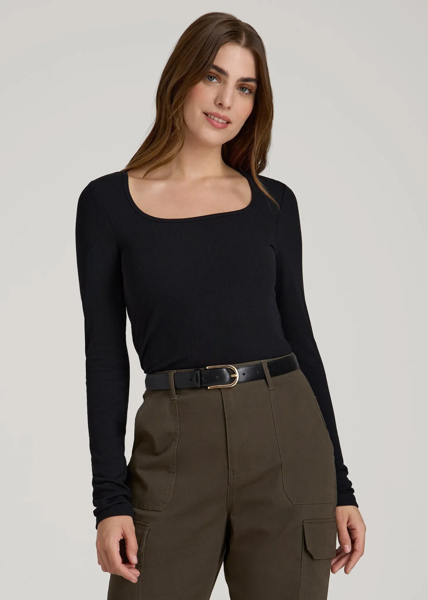 Long Sleeve Ribbed Square Neck Top for Tall Women
