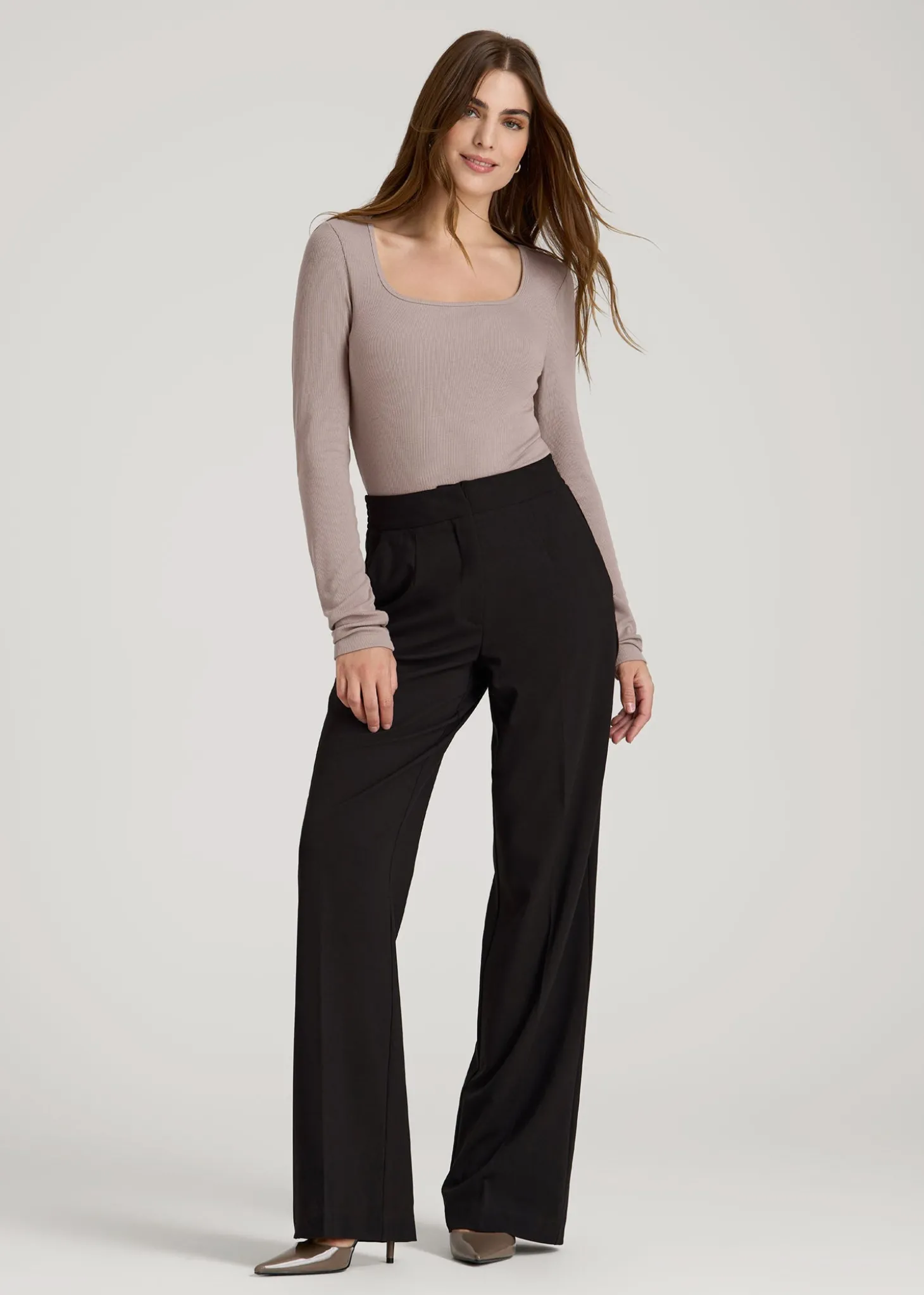 Long Sleeve Ribbed Square Neck Top for Tall Women