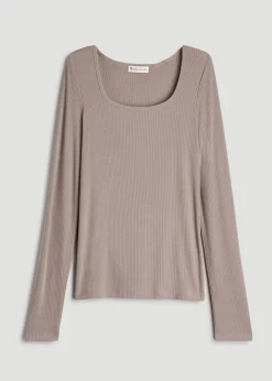 Long Sleeve Ribbed Square Neck Top for Tall Women