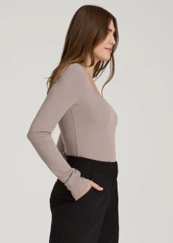 Long Sleeve Ribbed Square Neck Top for Tall Women