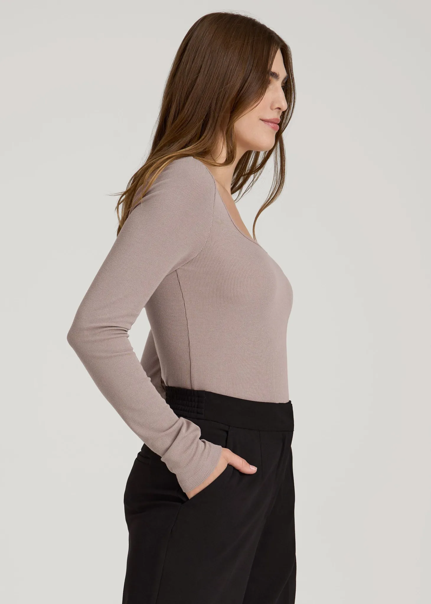 Long Sleeve Ribbed Square Neck Top for Tall Women